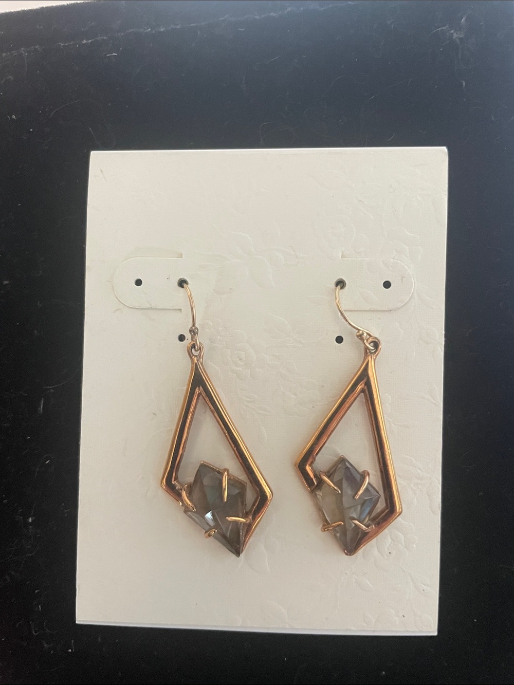 Gold-Tone Geometric Drop Earrings with Gray Crystal Accent